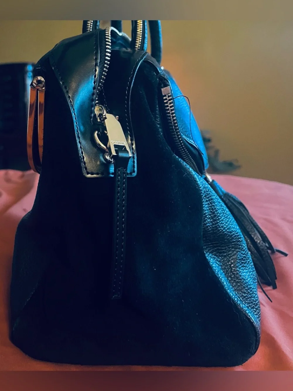CROMIA Black Italian leather and suede satchel